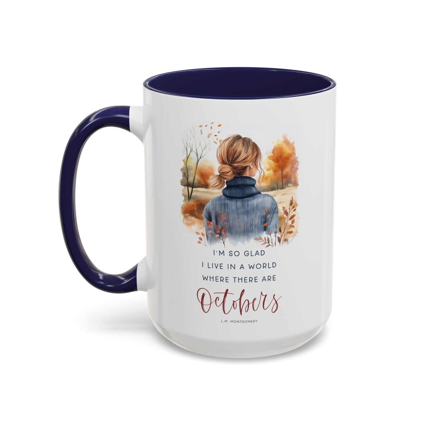 Octobers Mug, Fall Mug, 15 oz, Watercolor Autumn Coffee Mug