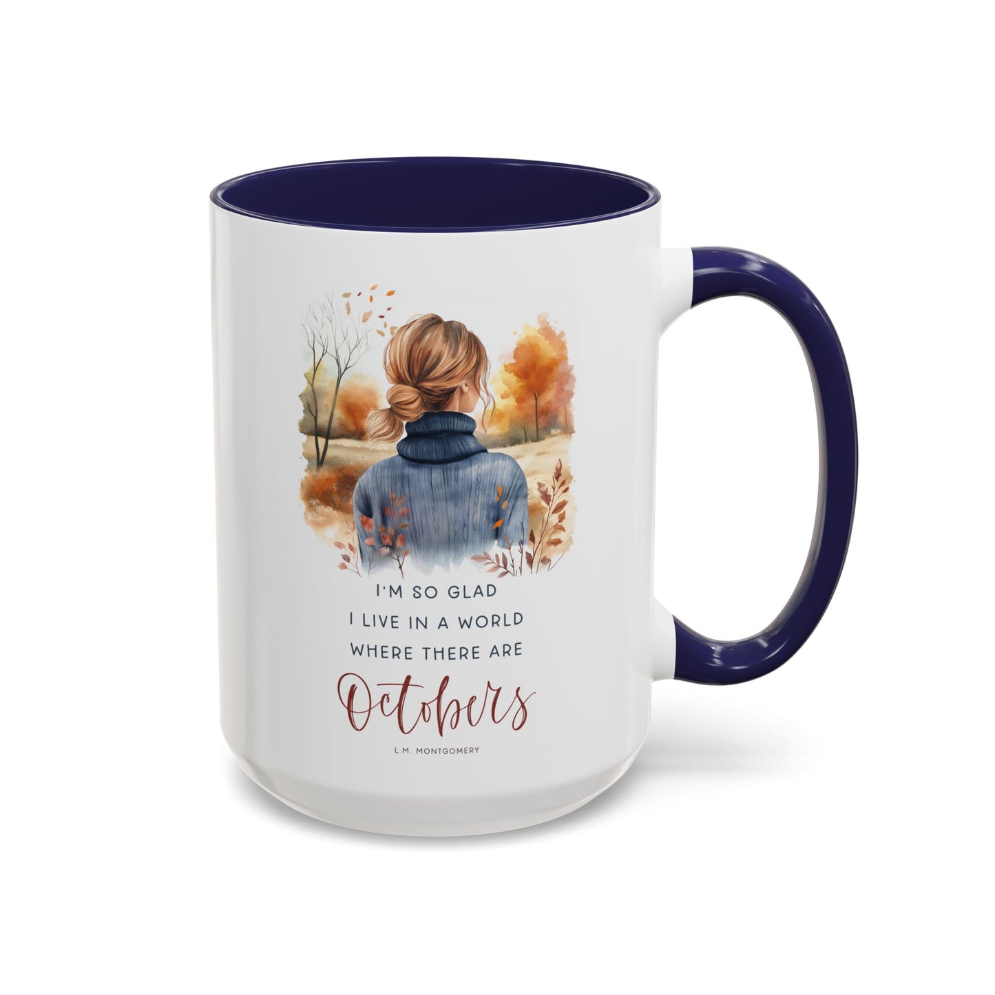 Octobers Mug, Fall Mug, 15 oz, Watercolor Autumn Coffee Mug