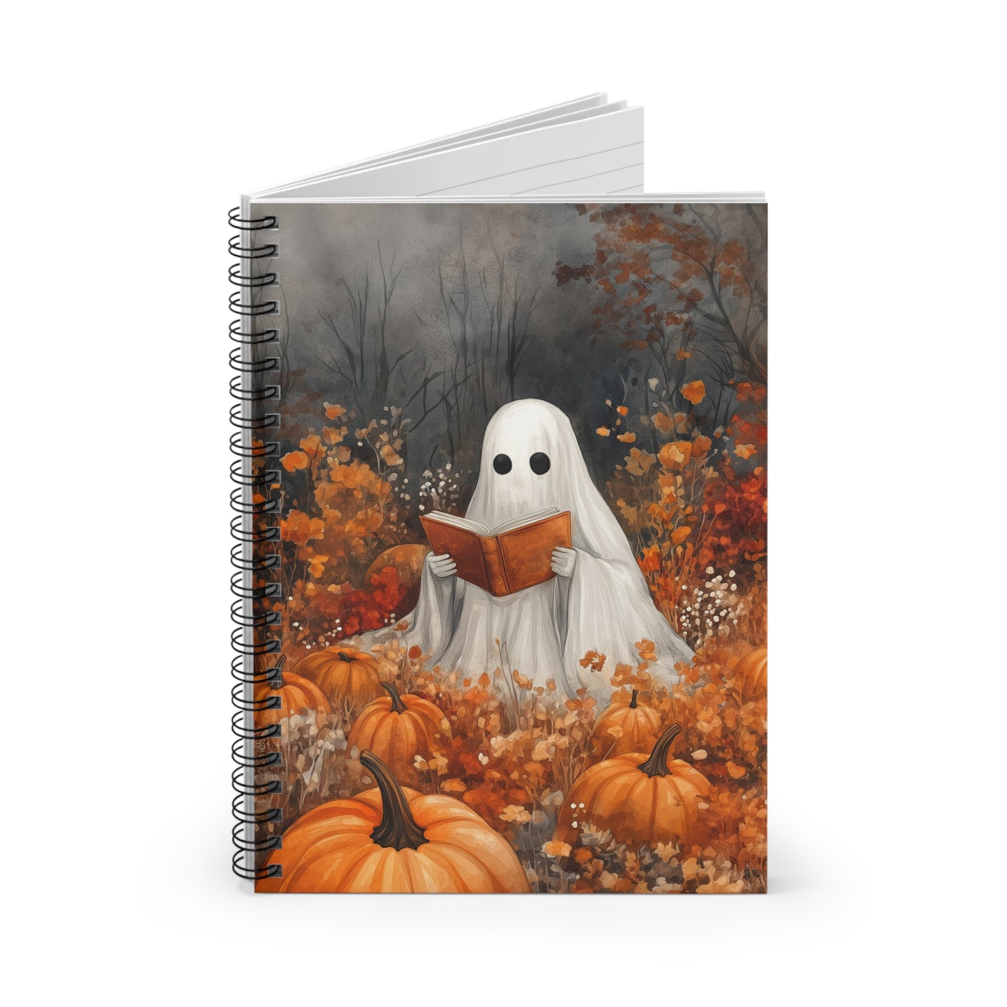 Cute Ghost Reading Spiral Notebook | Halloween Book Lover Journal | Spooky Autumn Notebook | Cozy Fall Journal