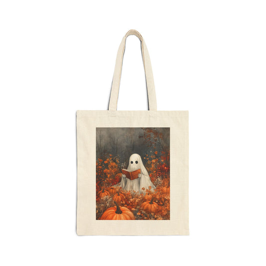 Cute Ghost Reading Tote Bag | Halloween Book Lover Bag | Spooky Autumn Tote | Cute Halloween Candy Bag, Gift for book Lovers